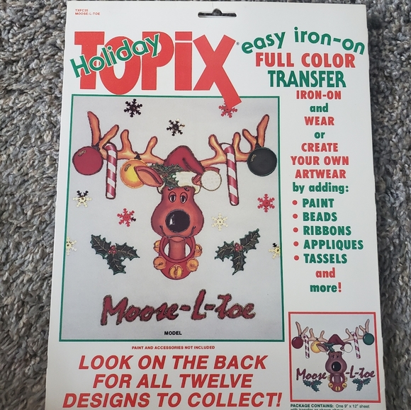 Vintage Holiday Topix Easy Iron-On Transfer Christmas Moose-L-toe 90s Crafts - Picture 1 of 7